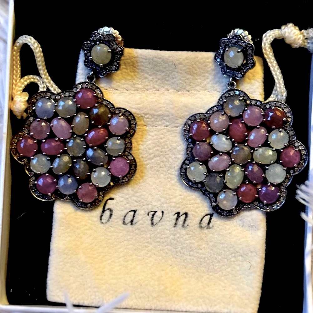 ROSE Bavna Pavé Diamond & Blackened Sterling Silver Medallion Drop Earrings